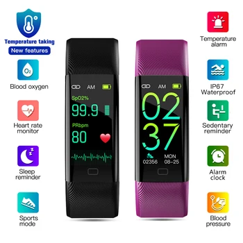 

Men Women Date Wristband Heart Rate Monitor Fitness Tracker Gift Smart Bracelet Step Counter Clock Body Temperature LCD Display
