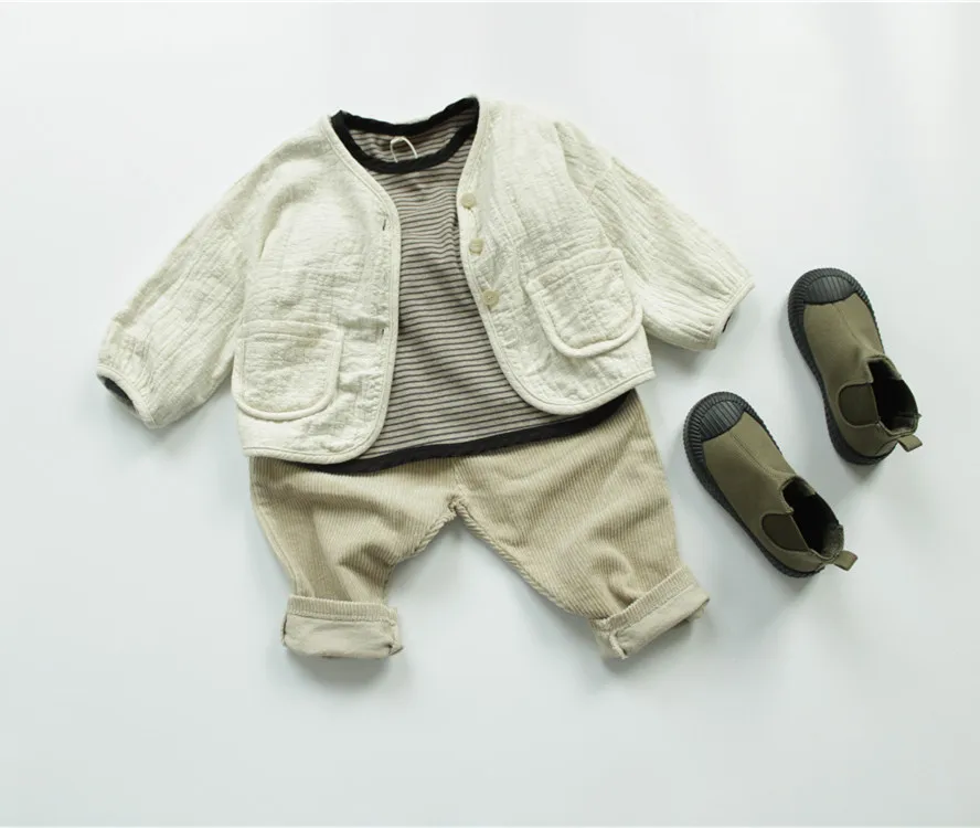 Korean Style Autumn Children Cotton Linen Cardigan Coats Loose Pure Color Outerwear Toddlers Kids Casual Jackets kids jackets