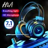 H&A Gaming Headsets Gamer Headphones Surround Sound Stereo Wired Earphones USB Microphone Colourful Light PC Laptop Game Headset ► Photo 1/6