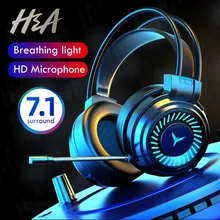 Game Headset Wired Earphones Light Laptop Surround Colourful USB 