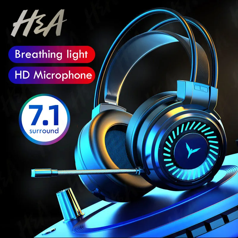 Игровые наушники H & A проводные стереонаушники с объемным звуком и USB микрофоном