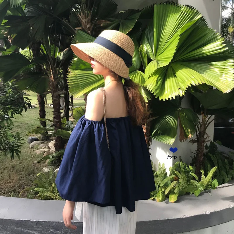 GOOHOJIO Модные женские шифоновые пышные рукава с открытыми плечами Короткие Топы