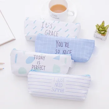 

lovely blue canvas pencil bag primary and secondary school students multi-functional large capacity pencil bag stationery