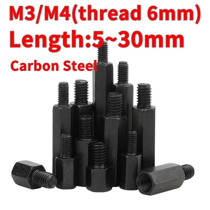 Black Male Pillars M3 Nylon Plastic Studs Hex Standoff Spacers Hexagonal 