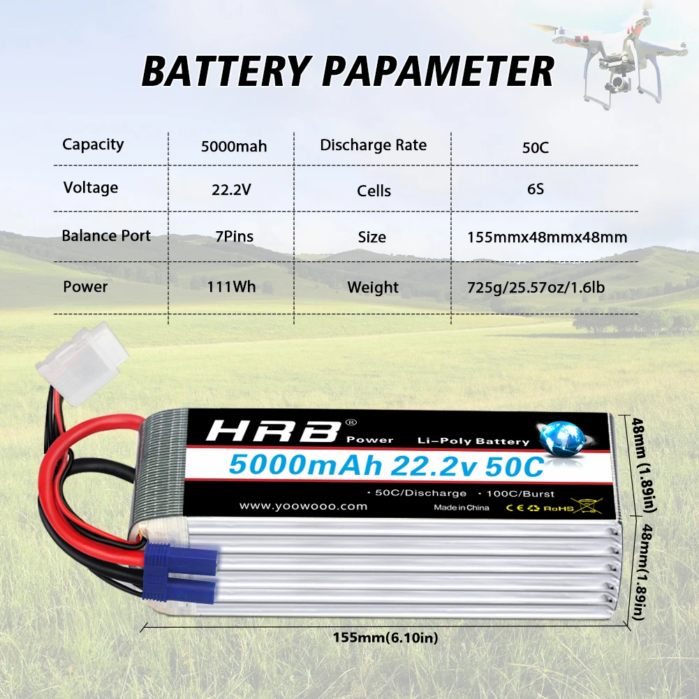 Ovonic 6000mah 6S 22.2V 50C Lipo Batteria EC5 per FIRETEAM Aereo e Heli