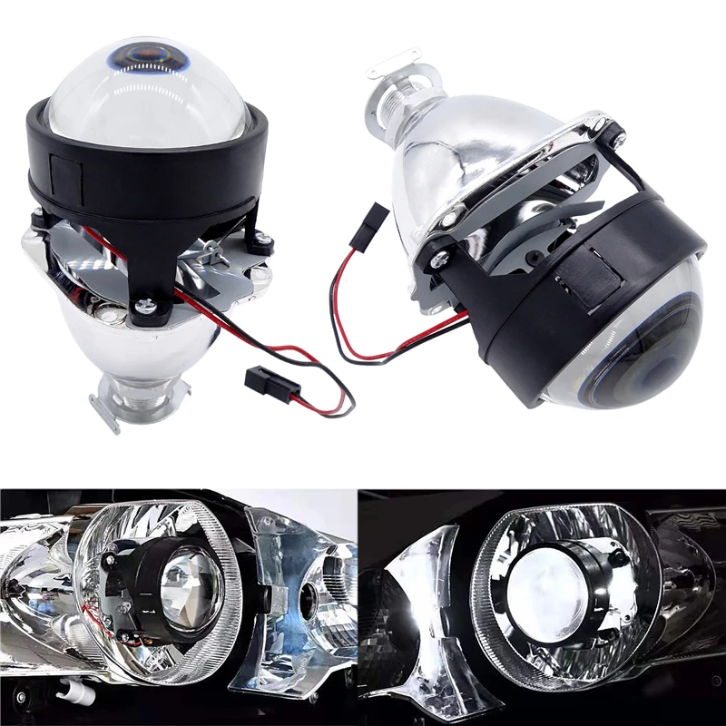 

1 Pcs Universal 2.5 inch Bi xenon HID mini Projector Lens Silver Shroud H1 Xenon LED Bulb H4 H7 Motorcycle Car Headlight