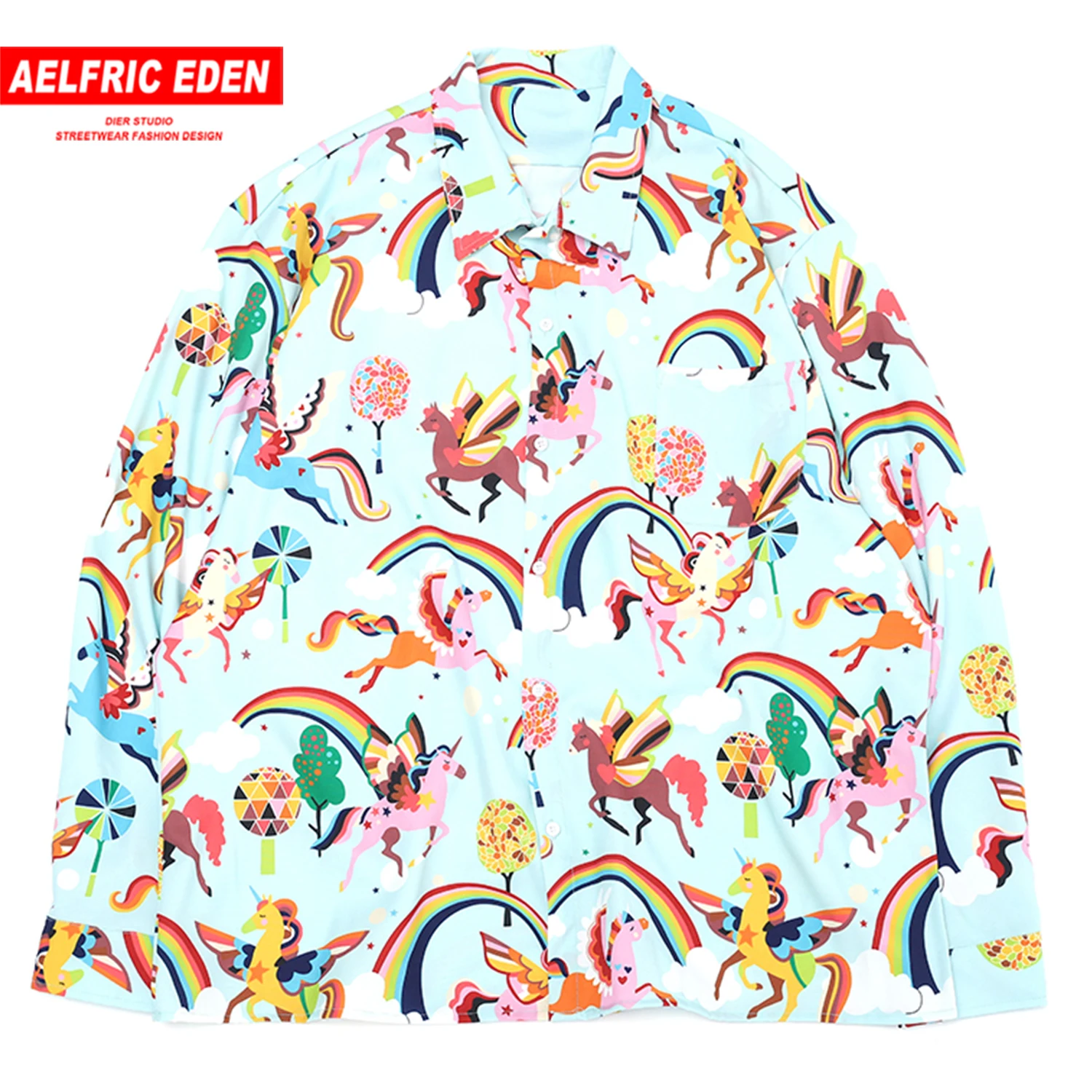 Aelfric Eden забавные мужские рубашки с мультяшным принтом Harajuku модные повседневные хлопковые топы хип хоп мужская верхняя одежда с длинными