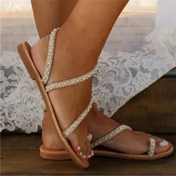 

New Flip Flops Crystal Ladies Summer Sandals Flat Bottom Fashion Casual Beach Wedding Ladies Plus Size Sandals