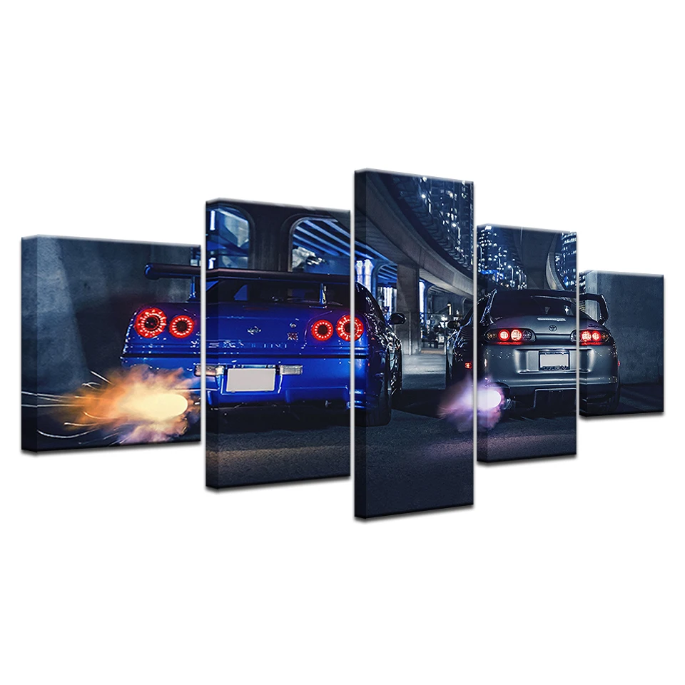 HD холст печатная Живопись 5 шт. стены искусства рамки GTR R34 VS выше автомобиль домашний декор плакат картина для гостиной NL001
