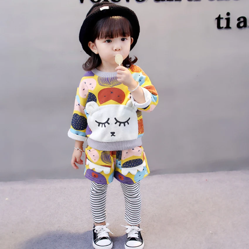 Cotton 0-3 years old girl Baby clothes Girl suit 2020 new Cartoon rabbit Striped pants Two-piece Open pants Sister suit