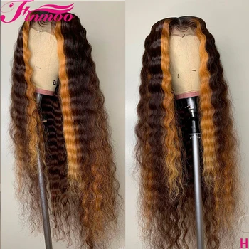 

Highlight Honey Blonde Deep Wave 13x6 Lace Front Human Hair Wigs For Women Brown Color 360 Lace Frontal Wig Brazilian Remy Hair