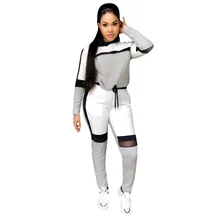 women sports suit tracksuit women sportwear Fashion Women's Casual Color Splicing Long Sleeve T-Shirt Long Pants Sports Set#g4