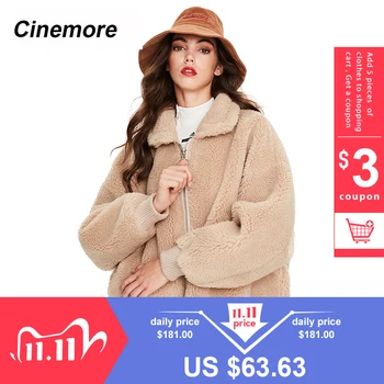 

CINEMORE 2020 Winter new arrival real fur coat women fashion fluffy teddy bear jacket thick warm winter coat women K9050