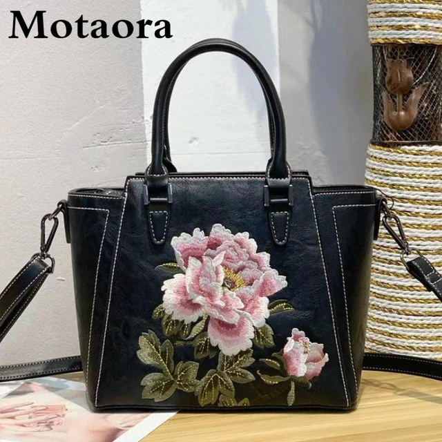 MOTAORA Retro Women Shoulder Bag 2022 New Leather Top-handle Bags Female Embroidery Elegant Large Capacity Crossbody Bag Ladies 1