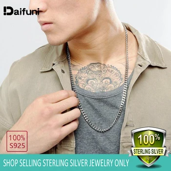 

100% Real S925 Sterling Silver Men Necklace 7MM Width Mens Sideways Curb Cuban Necklace Fashion Figaro Chain Accessories Gift