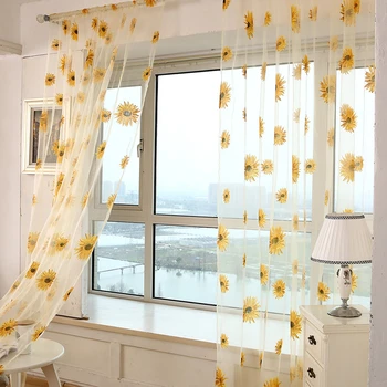 

Hot Selling Home Textiles Through Rod Processing Small Sun Flower Balcony Curtains And Screens