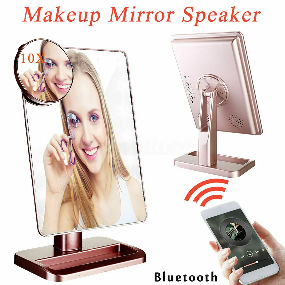 Rose Gold Подарок модные подарки путешествия прозрачные Bluetooth аудио рабочего освещения Батарея работает яркий 10x Лупа светодиодный зеркало для макияжа - Цвет: Rose Gold