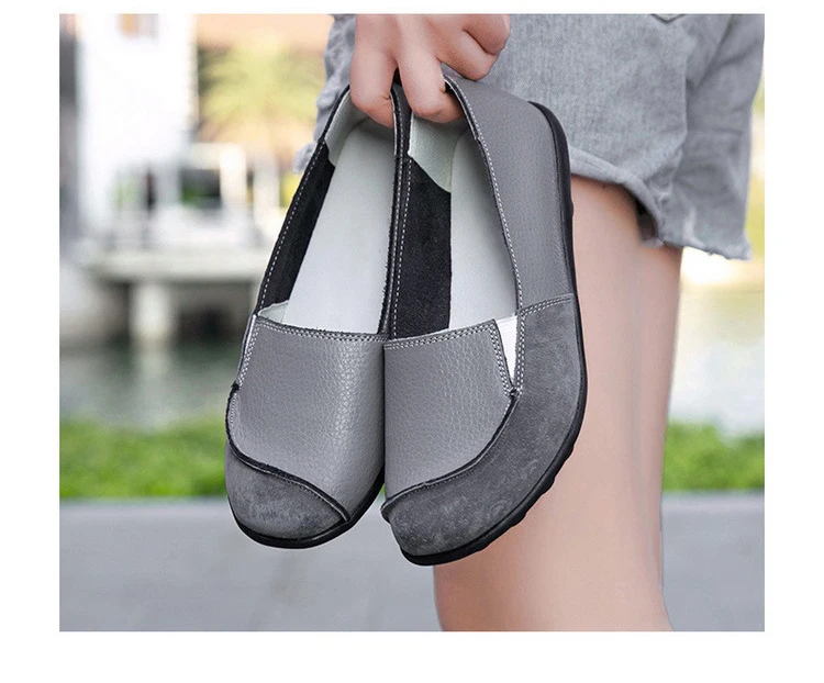 AH 208-2020 New Spring Autumn Women's Flat Shoes Comfortable Nurse Loafers Geunie Leather Mother Walking Shoe-12