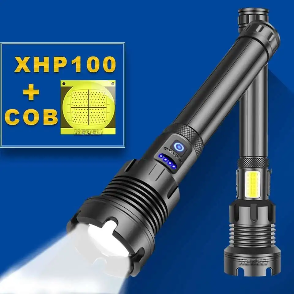 

400000 Glare XHP100 led flashlight torch sub with COB light xhp90.2 rechargeable flash light work lamp usb zoom light 18650 lamp