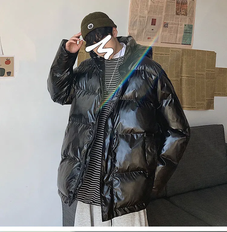 Cotton-padded Jacket New Style Men's Silver Bright Surface Hooded Cotton Coat Men's Popular Brand INS Northeast Cold Nation