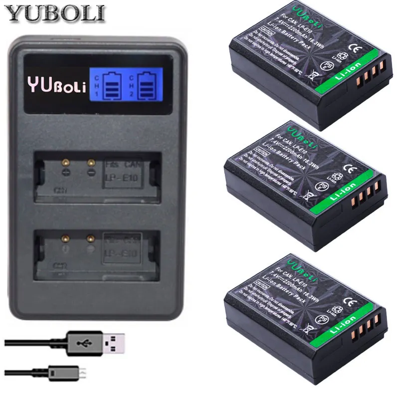 charger and 3battery 4x LP-E10 LP E10 LPE10 Камера Батарейки+ ЖК-дисплей USB Dual Зарядное устройство для цифровой однообъективной зеркальной камеры Canon EOS 1100D 1200D 1300D поцелуй X50 X70 X80 Rebel T3 T5 T6 - Цвет: charger and 3battery