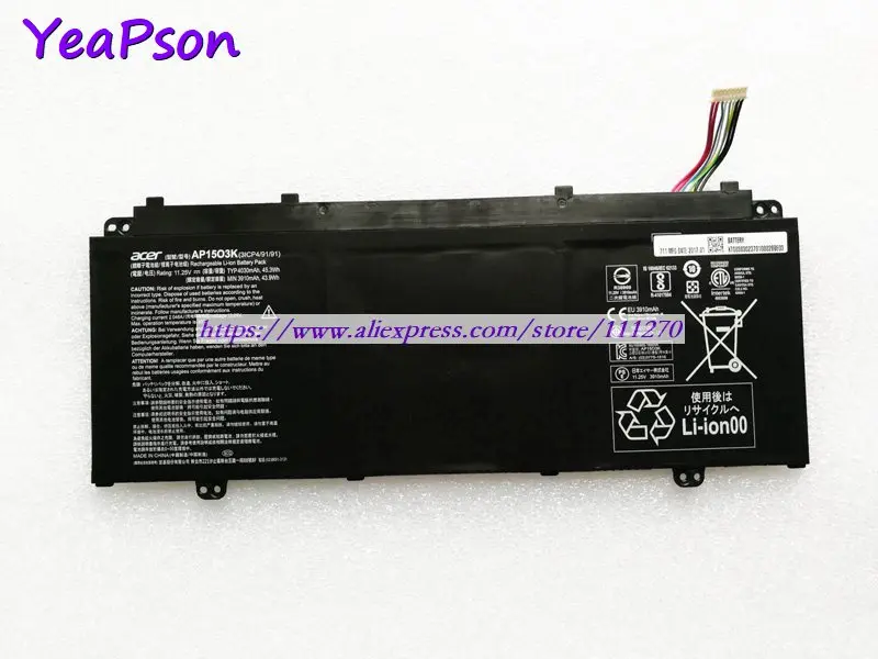 Оригинальный аккумулятор для ноутбука Yeapson 11 25 в 4030 мА/ч AP15O3K AP1503K Acer Aspire S13 S5 371