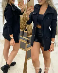Jaqueta de cordão roupas de moda 2021 outono e inverno das mulheres novas roupas de trabalho casual cintura cor sólida moda jaqueta