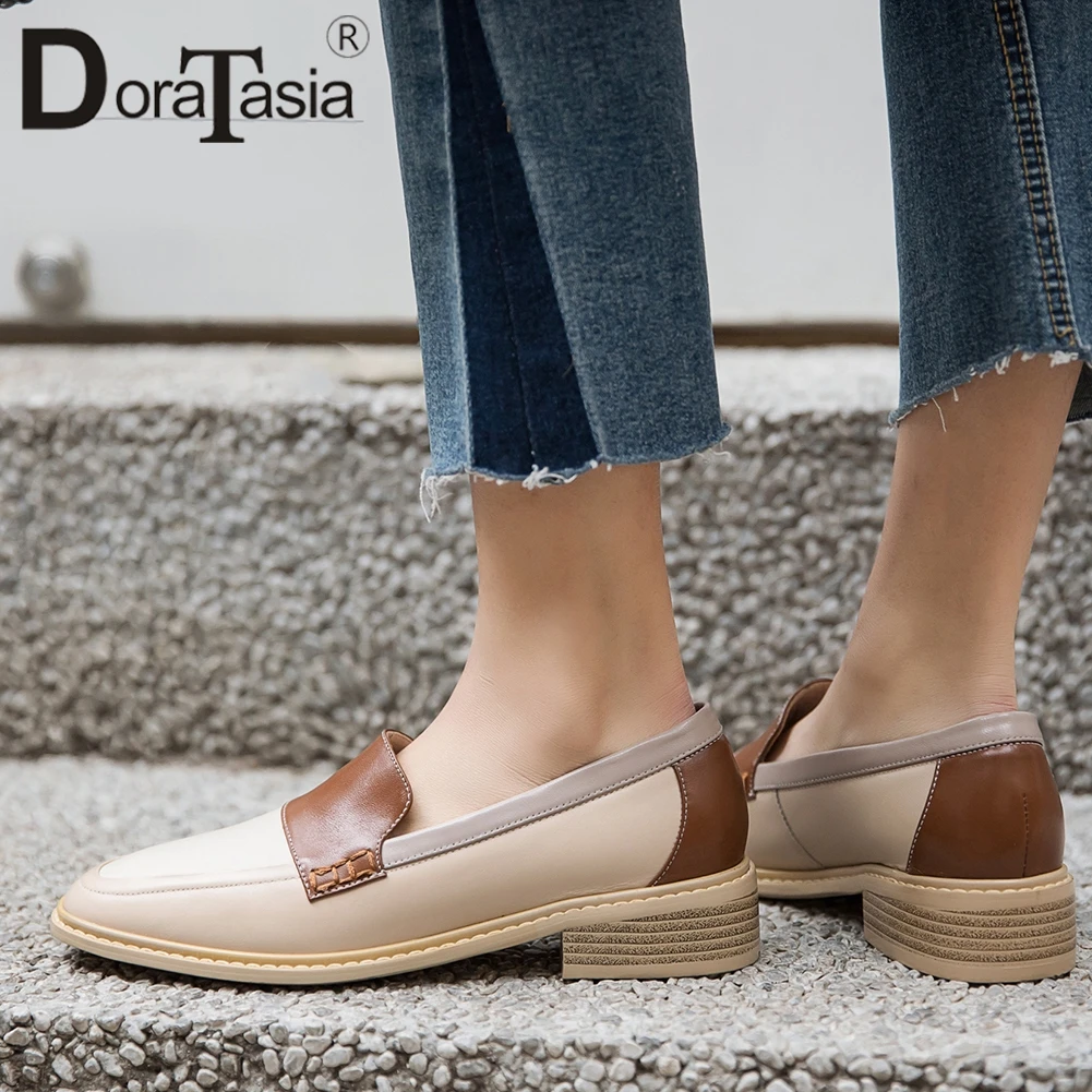 

DORATASIA New Ladies Spring Brand Patchwork Pumps Ol Low Heel Pumps Women Office Comfort Genuine Leather Shoes Woman