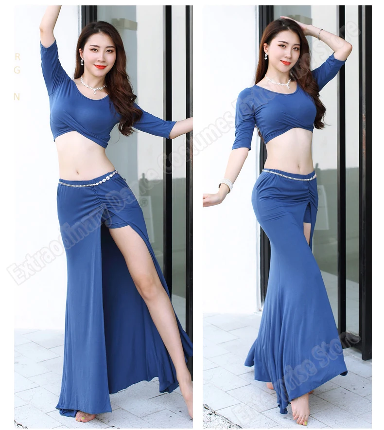 New Bellydance Top Skirt Practice Clothes Oriental Costumes Women Sexy Fashion Belly Dance Professional Top Skirts Split Set