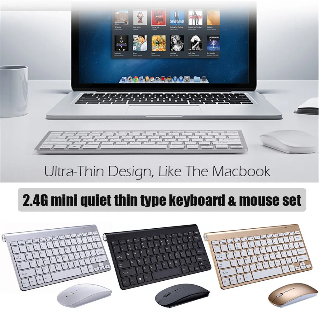 Office Supplies 2.4G Wireless Keyboard and Mouse Mini Multimedia Keyboard Mouse Combo Set For Notebook Laptop Mac Desktop PC TV