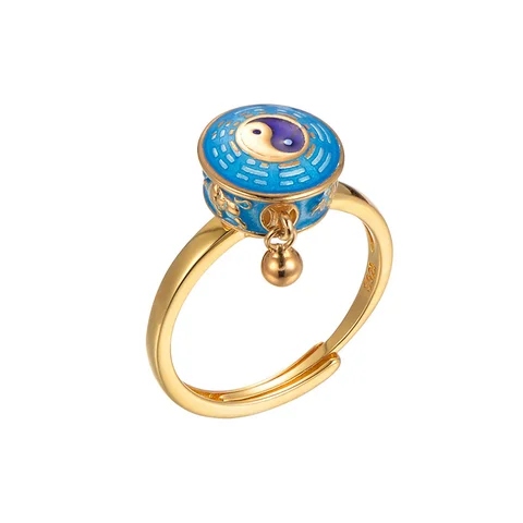 Buddhist Prayer Wheel Ring for Men Women Silver Color Enamel Yin Yang Feng Shui Rotating Rings Luck Jewellry Dropshiping