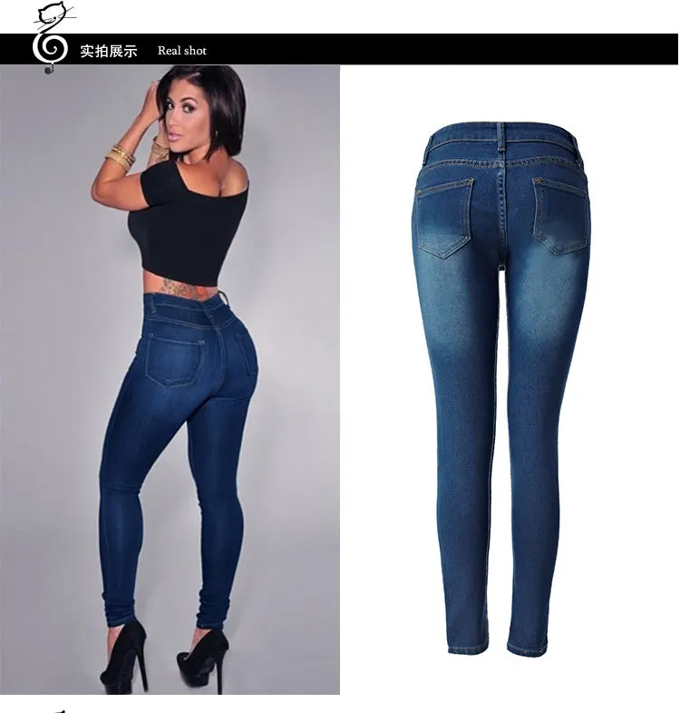 Стиль AliExpress EBay Европа и Америка Высокая талия Эластичность Облегающие узкие джинсы-скинни трусы женские