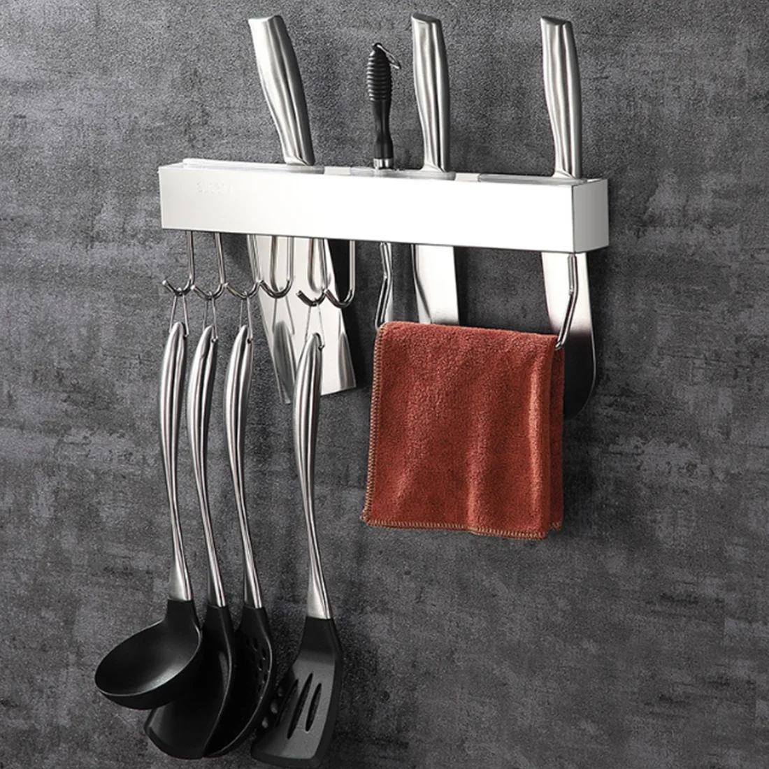 

Multifunctional Slice Pot Kitchen Racks Cutter Slot Hook Storage Punching Free Stainless Steel Wall Mounted Easy Install Holder