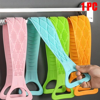 

Massage Salon Bath Belt Double Sided Silicone Brush Loofah Back Scrubber Soft Body Exfoliating Elastic Bathroom Shower Strap