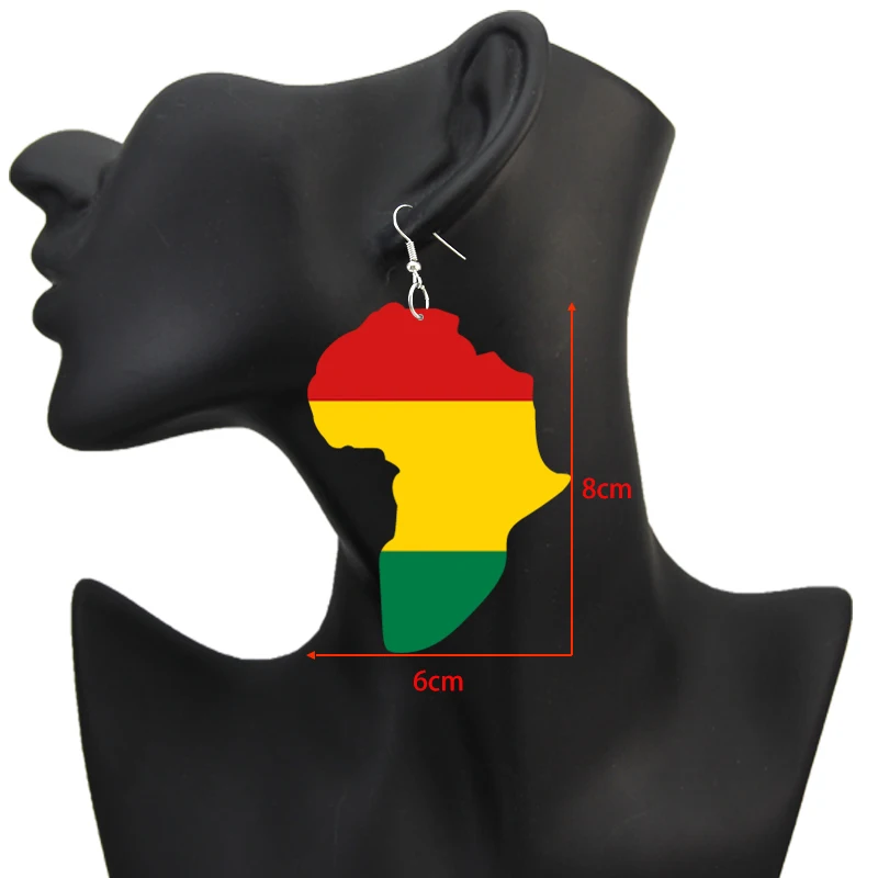 SOMESOOR Custom African Map Wood Drop Earrings Both Sides Print Personalized Loops Pendant Ear Dangle Jewelry For Women Gift