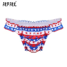 Мужские трусики танга, сексуальное нижнее белье из мягкой ткани, в полоску и со звездами, с низким подъемом, с оборками, трусы, нижнее белье