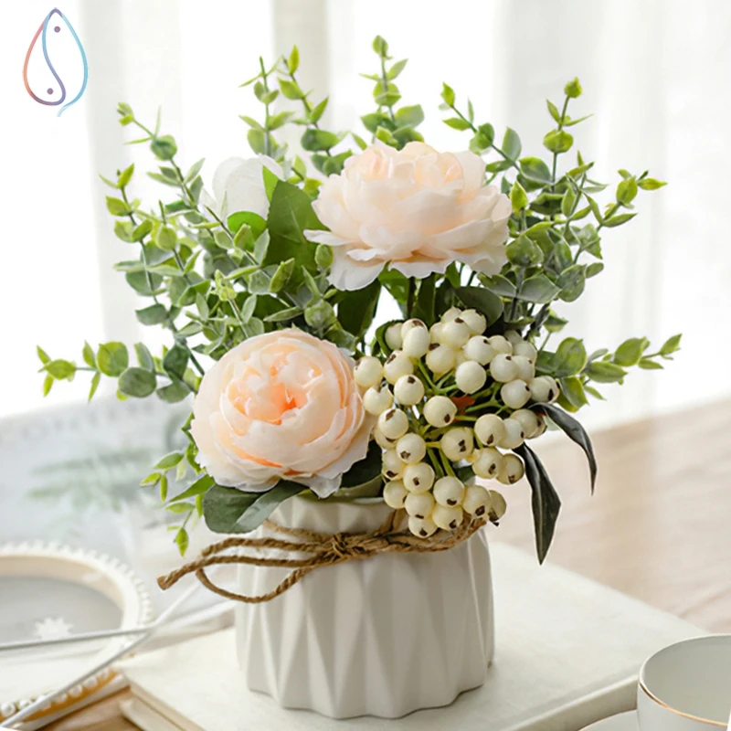 2020 silk flower bedside table decoration indoor artificial flower rose flower arrangement