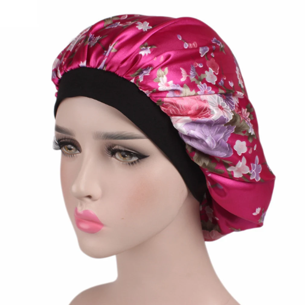 Модная женская атласная ночная шапка для сна, шапка для волос, шелковая шапочка для головы, широкая эластичная