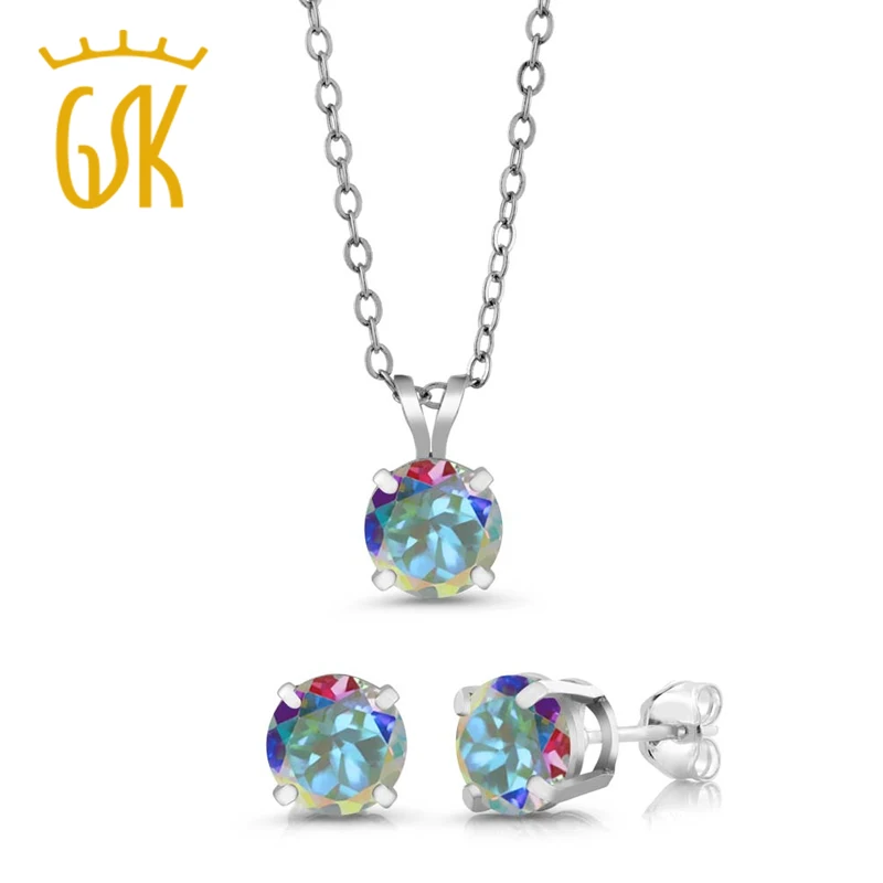 GemStoneKing 3 00 Ct 6 мм Меркурий туман Мистик Топаз набор украшений для женщин серебро 925