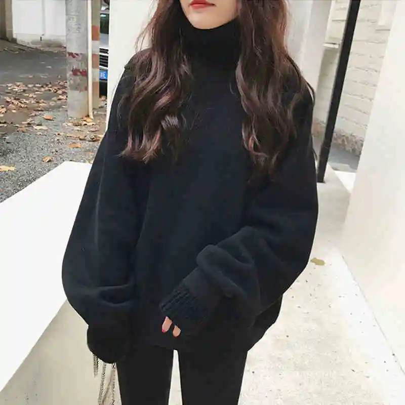 

2020 early spring new women plus velvet thick hatless loose super popular sweater 729