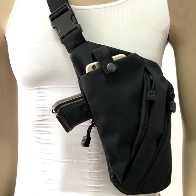 Multifunctional Concealed T Storage Bag Men'S Left Right Nylon Shoulder Bag Anti-Theft Bag Chest Bag Hunting Black Left