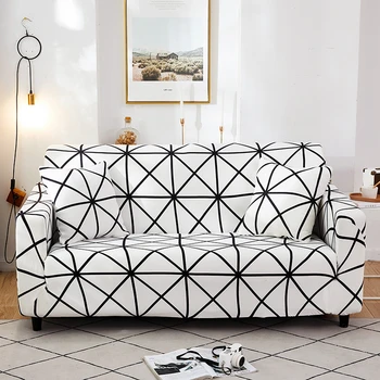 

Plaid White Elastic Sofa Cover Spandex Modern Polyester Corner Sofa Couch Slipcover Chair Protector Living Room 1/2/3/4 Seater