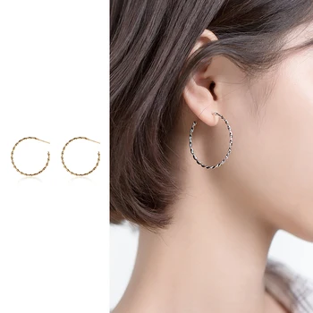 

Mocanie Simple Design 925 Sterling Silver Hyperbole Geometric Twist C Shape Big Hoop Earring for Women Party Fine Jewelry Bijoux