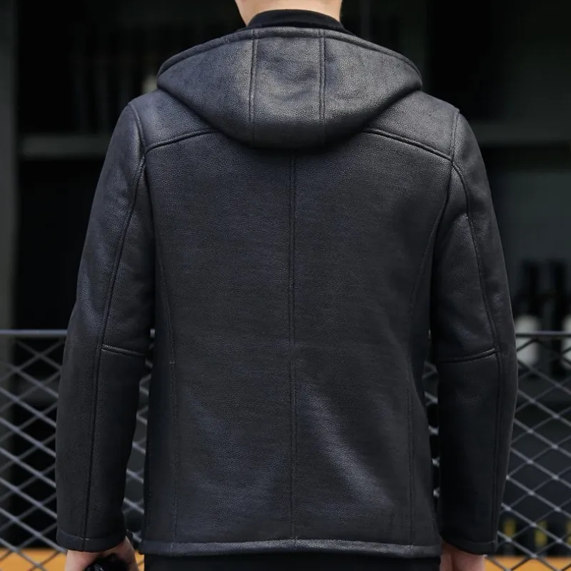 Chaqueta Cuero Hombre мотоциклетная Байкерская зимняя теплая куртка с меховой подкладкой пальто из натуральной кожи приталенная офисная Повседневная куртка-бомбер
