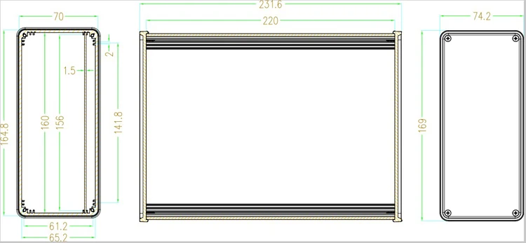 DIY-Instrumenten-Leistungsverstärkerbox, Aluminium-Anschlussdose, Gehäuse für elektronisches Projektgehäuse, 220 x 165 x 70 mm – Detail 1