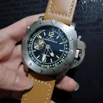 

Classic New Men Automatic Mechanical Sapphire Stainless Steel Brown Leather 1940 3 Days Yellow GMT Watch Luminous 47mm