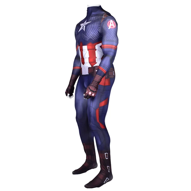 Avengers Endgame Captain America Cosplay Costume Zentai Superhero Jumpsuit Adults Men 3D Design One-Piece Bodysuit