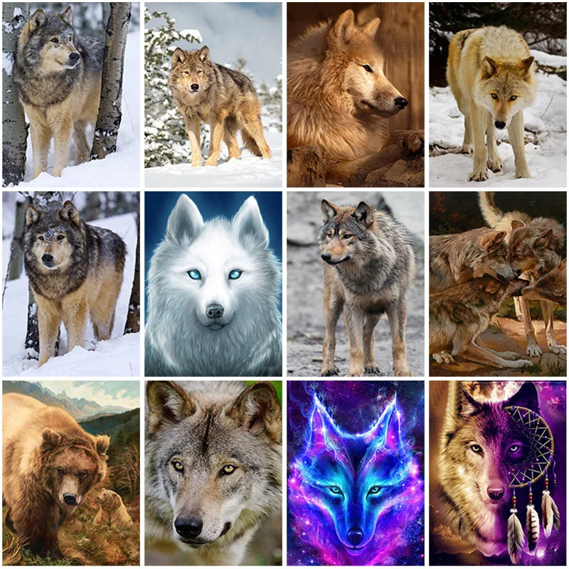 5D DIY Diamond Painting Wolf Cross Stitch Kit Full Drill Square Embroidery Animals Mosaic Art Picture of Rhinestones Decor Gift | Дом и сад