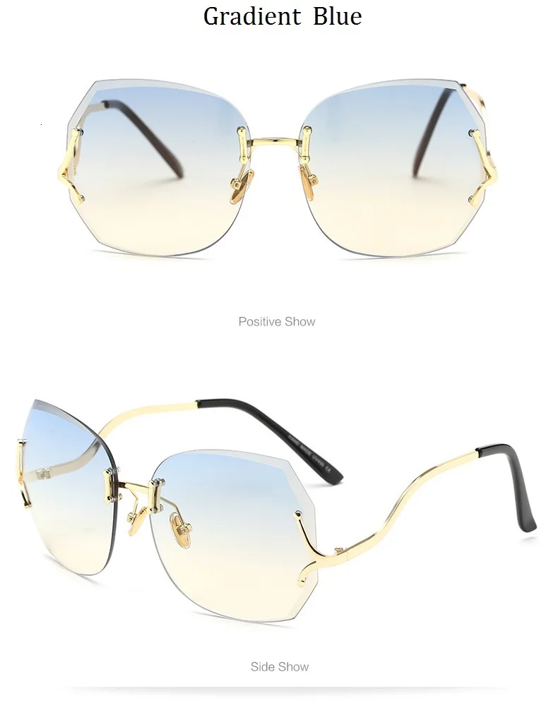 Негабаритные прозрачные солнцезащитные очки "кошачий глаз" для женщин, фирменный дизайн, без оправы, квадратная оправа, прозрачный градиент цвета, солнцезащитные очки для девушек