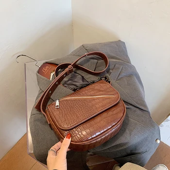 

Stone Pattern Saddle Shoulder Bag Crossbody Bag Zipper Messenger Bag Designer Famous Brand Women Bag Lady Travel Handbag Purse